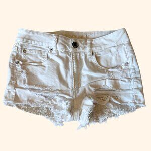 American Eagle Hi‑Rise Shortie Denim Shorts – Size 6 (White)